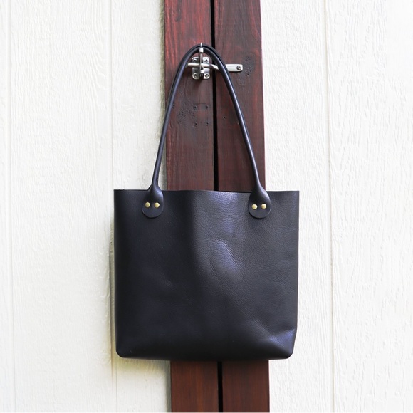 Hawks and Doves black leather porter tote - tall with zipper - Picture 1 of 8